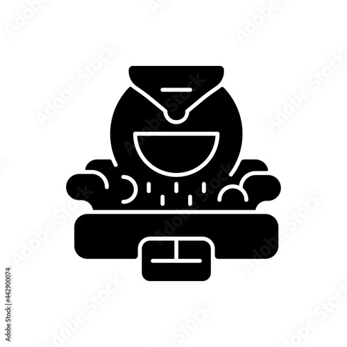 Coffee roaster black glyph icon. Professional commercial technology for beans processing. Factory preparation of seeds. Silhouette symbol on white space. Vector isolated illustration