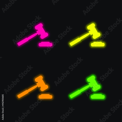 Auction Hammer Variant Tool four color glowing neon vector icon