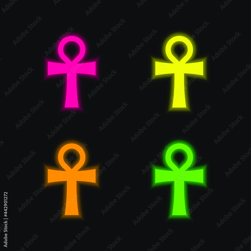 Obraz premium Ankh four color glowing neon vector icon