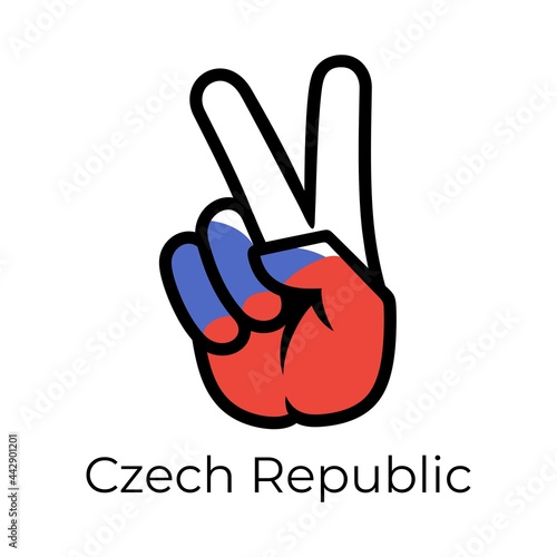 Czech Republic flag in the form of a peace sign. Gesture V victory sign, patriotic sign, icon for apps, websites, T-shirts, souvenirs, etc., isolated on white background