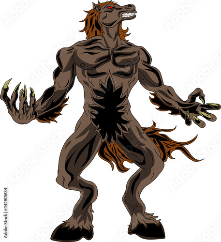 The Tikbalang is a bipedal humanoid horse creature of Philippine folklore. Cartoon style drawing.