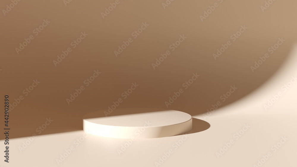 Shadow on the wall - 3D render. Premium podium, pedestal, base stand on pastel light background. Mockup for natural eco friendly cosmetics, spa product. Shadow on the wall - 3D render. Premium podium, pedestal, base stand on pastel light background. Mockup for natural eco friendly cosmetics, spa product.