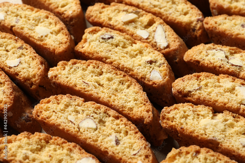 Traditional Italian almond biscuits (Cantucci), closeup view Traditional Italian almond biscuits (Cantucci), closeup view