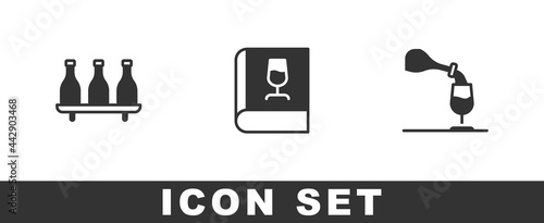 Set Bottle of wine, Book about and Wine tasting, degustation icon. Vector