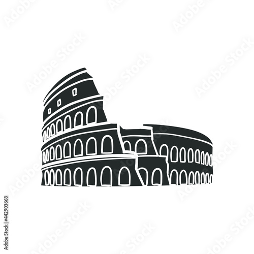 Coliseum Icon Silhouette Illustration. Rome Monument Vector Graphic Pictogram Symbol Clip Art. Doodle Sketch Black Sign.