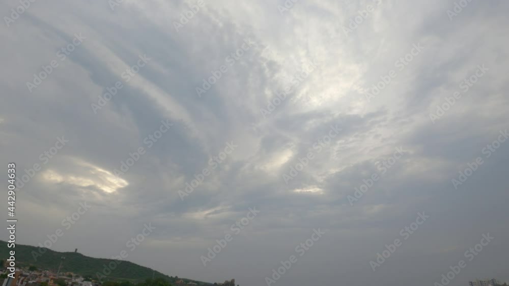 4K Time lapse of dark monsoon clouds in the sky. Monsoon Background. Sky slowly turns dark due to the clouds covering it. Thunder storm clouds covers the sun 4K Time lapse of dark monsoon clouds in the sky. Monsoon Background. Sky slowly turns dark due to the clouds covering it. Thunder storm clouds covers the sun