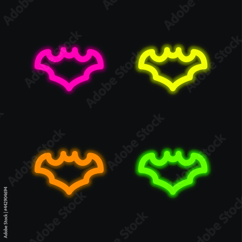 Bat four color glowing neon vector icon