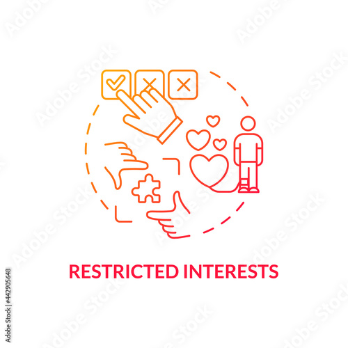 Restricted interests concept icon. Autism symptom abstract idea thin line illustration. Highly attachment to objects. Blocking out uncertainty. Vector isolated outline color drawing