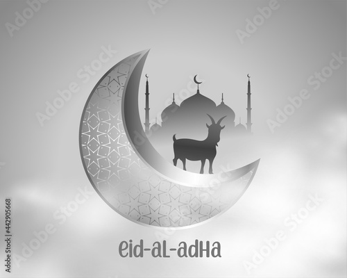 eid al adha muslim festival with cloud and goat on the moon