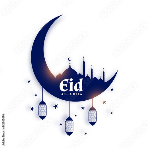 eid al adha bakrid festival islamic moon and lantern card design