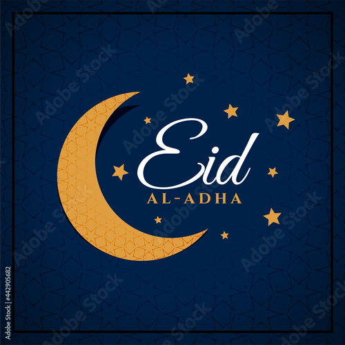 flat style eid al adha card with moon and stars photo