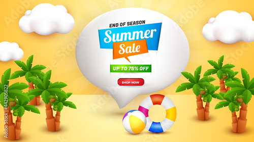 Summer sale banner lanscape template with cute 3d element