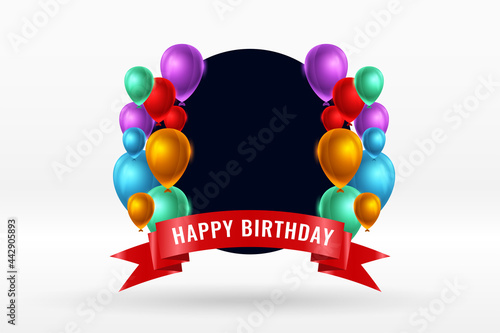 happy birthday realistic balloons and ribbons background
