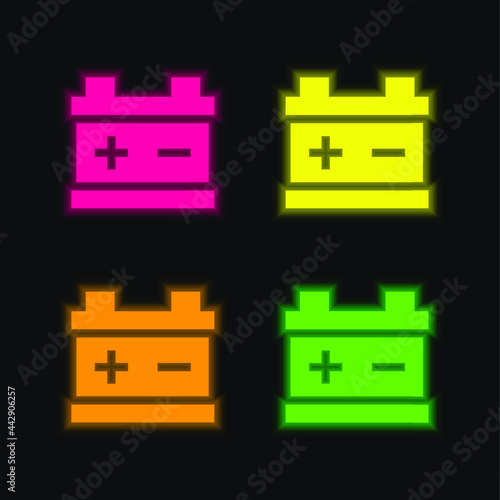 Battery four color glowing neon vector icon