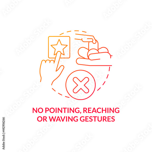 No pointing, reaching and waving gestures concept icon. Autism sign abstract idea thin line illustration. Difficulty with showing ability. Inability to point. Vector isolated outline color drawing