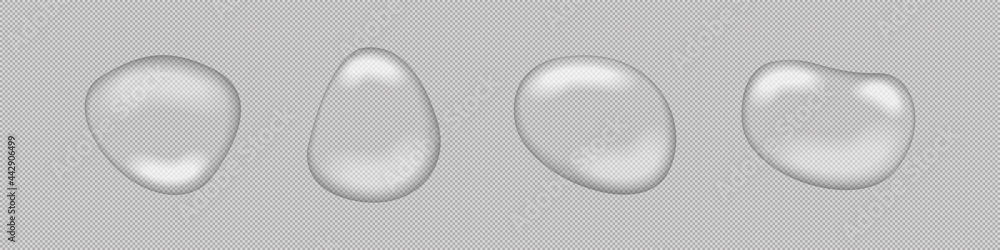 Water drop realistic droplet splash, fresh bubble, natural aqua drops collection in realistic style.