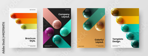 Original 3D balls postcard concept bundle. Clean booklet vector design illustration collection.