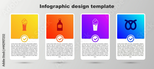 Set Glass of beer, Beer bottle, and Pretzel. Business infographic template. Vector