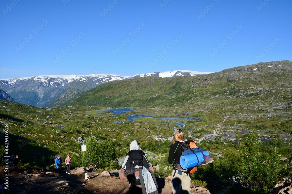 group of hikers in the mountains