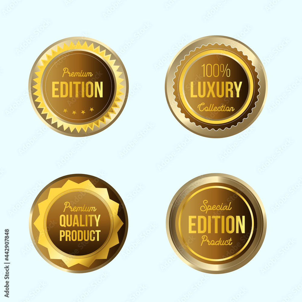 Collection of flat golden premium badge label set