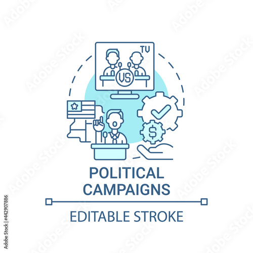Political campaigns fundraiser concept icon. Fundraising abstract idea thin line illustration. Special interest group donation. Election finance. Vector isolated outline color drawing. Editable stroke