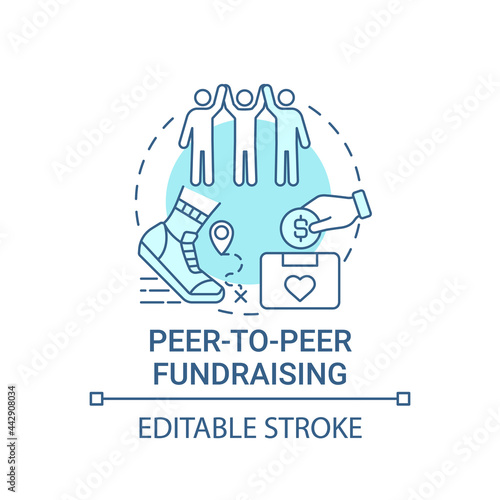 Peep-to-peer fundraising concept icon. Charity event abstract idea thin line illustration. Grabbing potential supporters attention. Vector isolated outline color drawing. Editable stroke