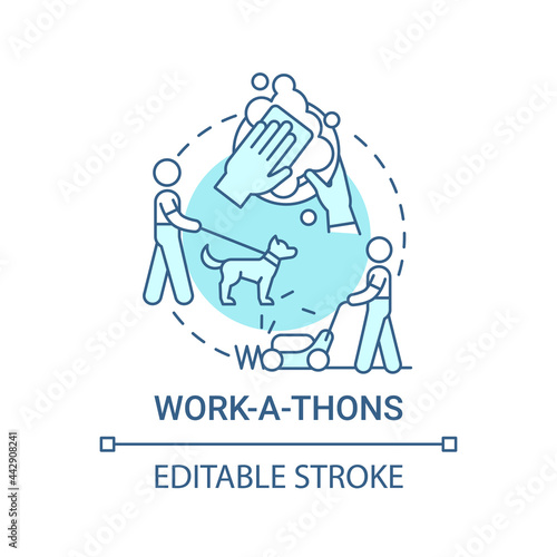 Work-a-thons fundraiser concept icon. Fundraising appeal abstract idea thin line illustration. Community event. Working in church. Clean-a-thon. Vector isolated outline color drawing. Editable stroke