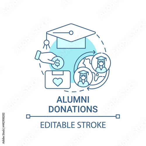 Alumni donations concept icon. Fundraising appeal abstract idea thin line illustration. Donating financial funds to academic institutions. Vector isolated outline color drawing. Editable stroke