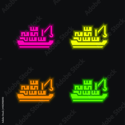 Barge four color glowing neon vector icon