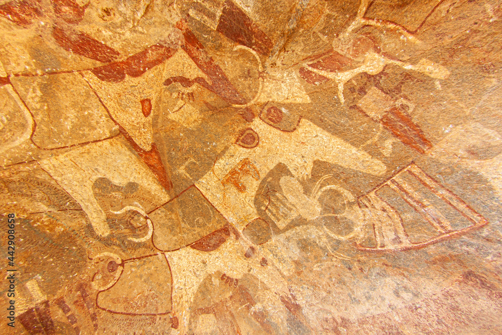 Fototapeta premium Ancient rock painting of longhorn cattle. In Laas Geel, Somaliland, Africa
