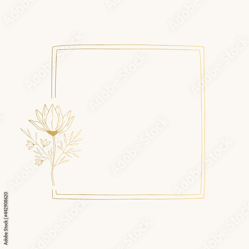 Hand drawn square floral frame for wedding design. Vector nature illustration.