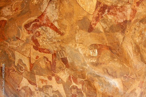 Ancient rock painting of longhorn cattle. In Laas Geel, Somaliland, Africa