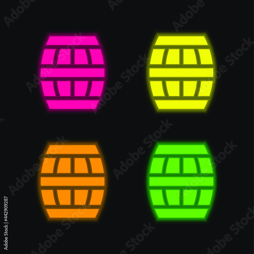 Barrel four color glowing neon vector icon