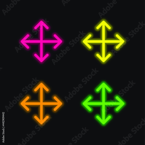 Arrows four color glowing neon vector icon