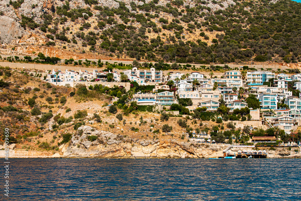 Beach houses in Antalya Kaş-Kalkan photo taken from the sea