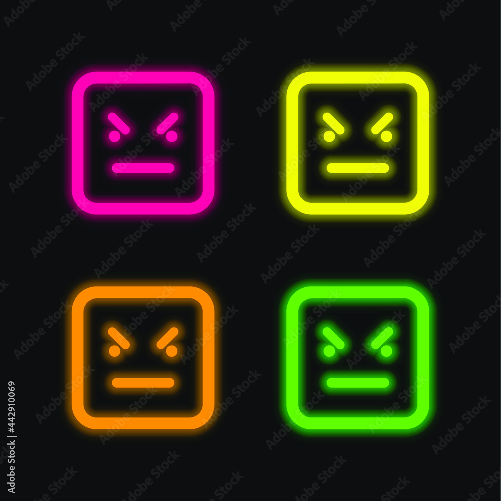 Bad Emoticon Square Face four color glowing neon vector icon Bad Emoticon Square Face four color glowing neon vector icon