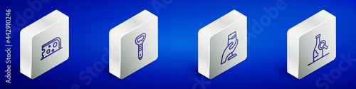 Set Isometric line Cheese, Bottle opener, Wine tasting, degustation and of wine icon. Vector