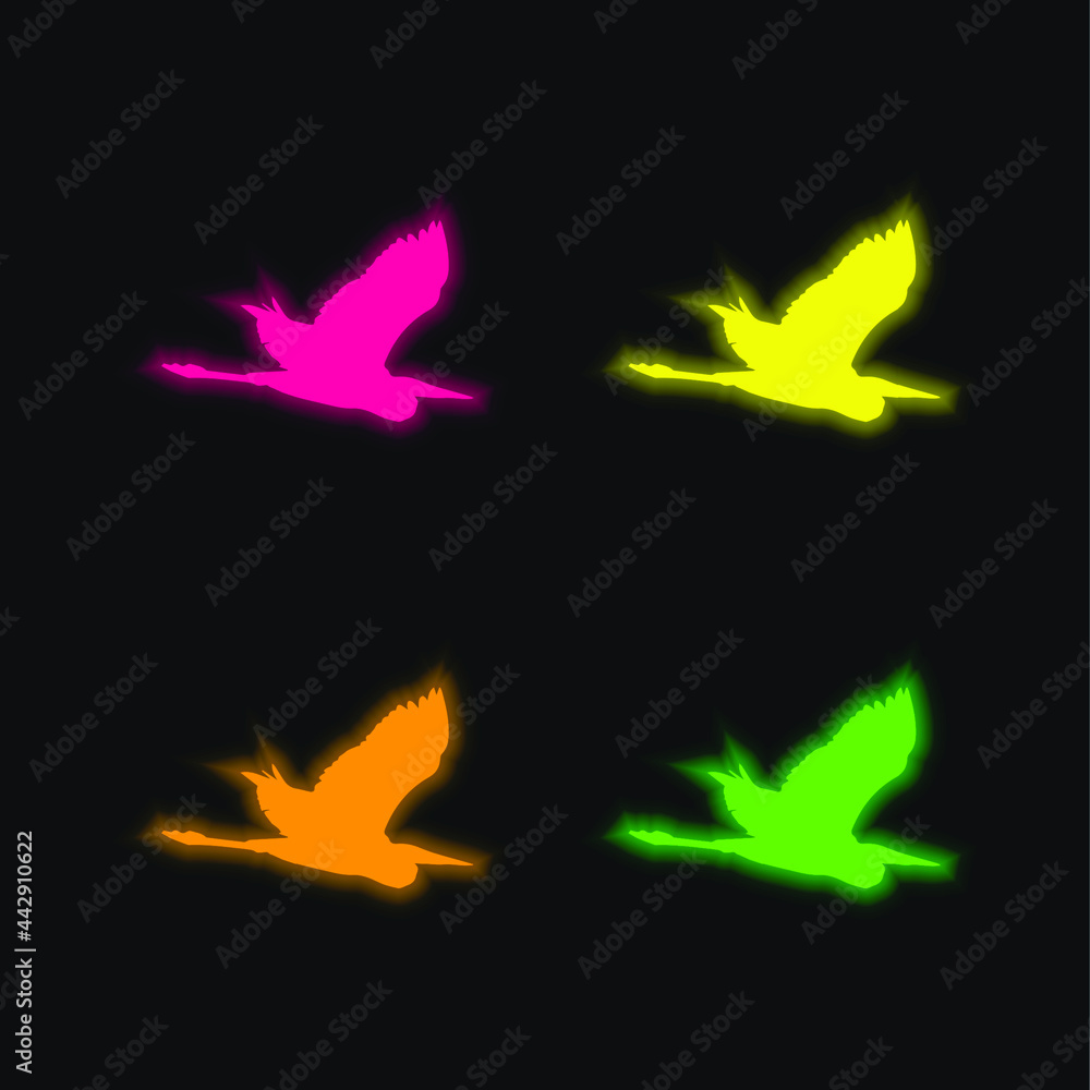 Bird Heron Flying Shape four color glowing neon vector icon Bird Heron Flying Shape four color glowing neon vector icon