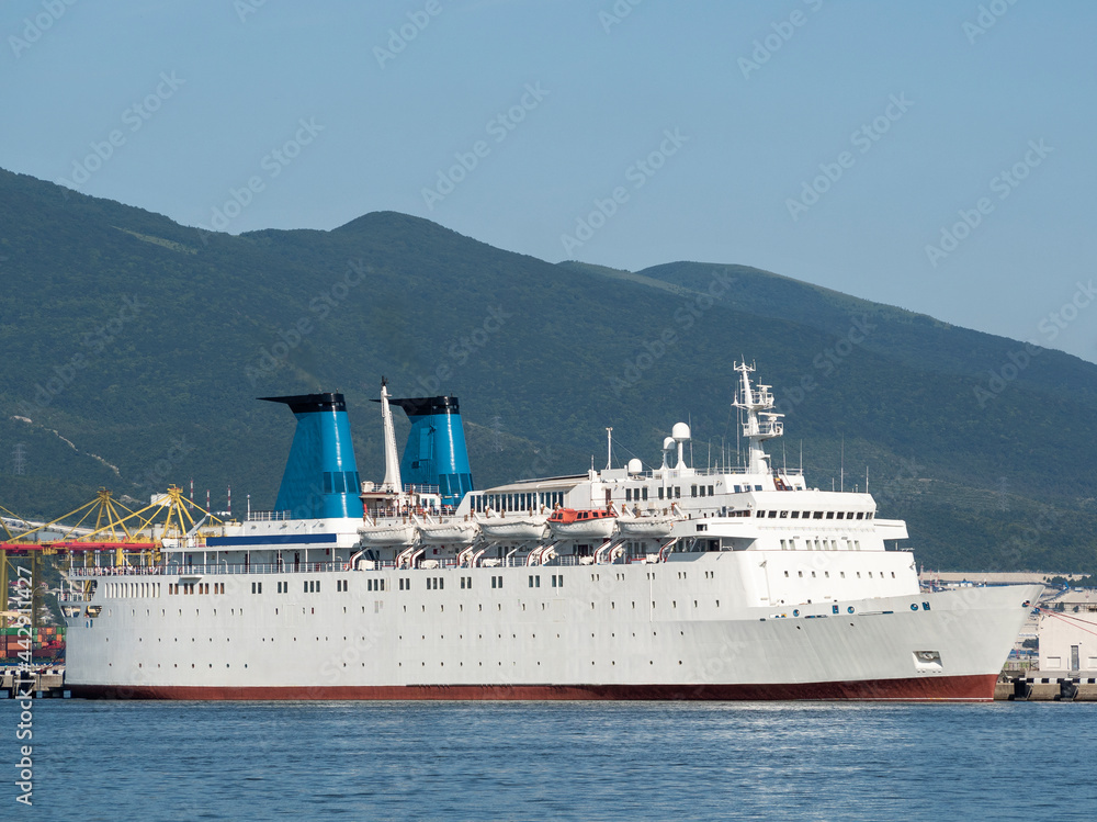Passenger cruise ship anchored in sea port