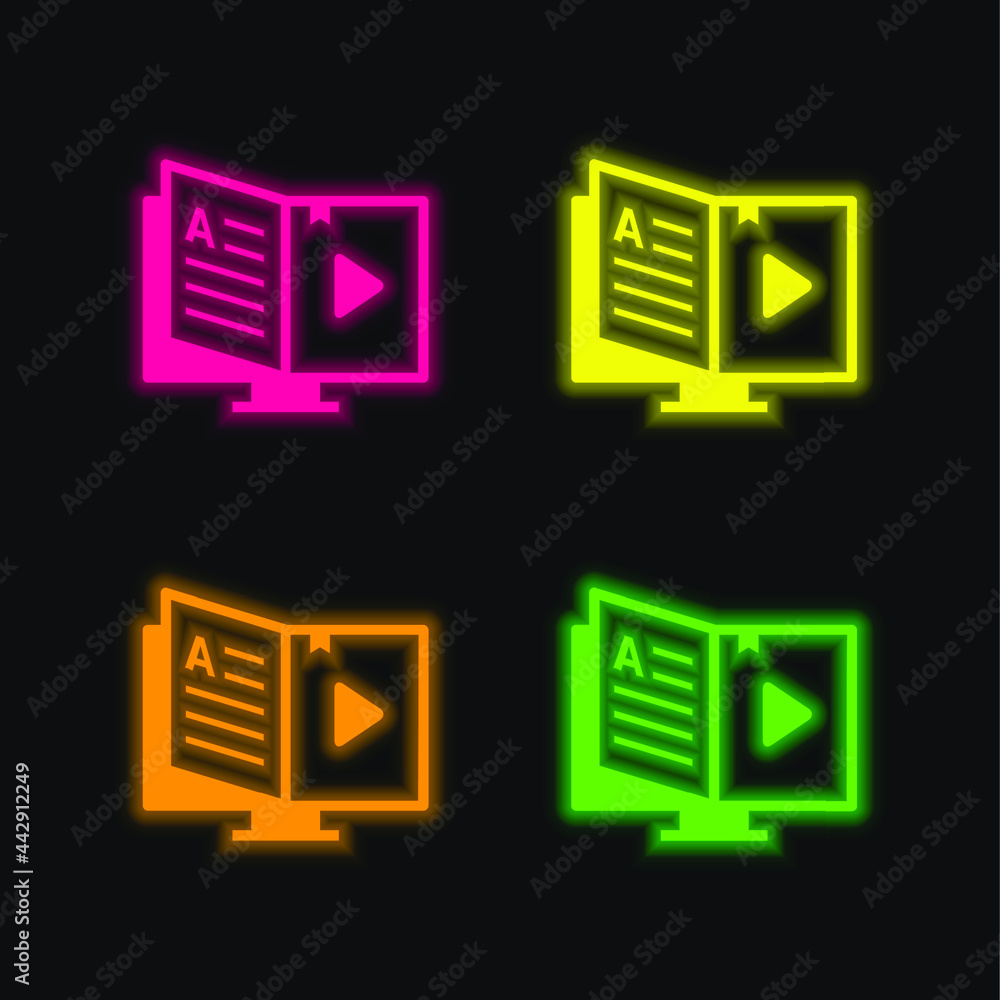 Book four color glowing neon vector icon