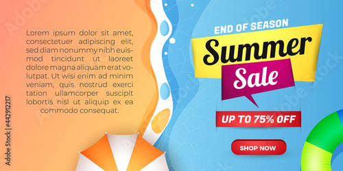 summer sale banner end of season with beach background