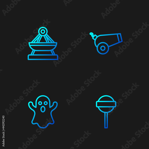 Set line Lollipop, Ghost, Boat swing and Cannon. Gradient color icons. Vector