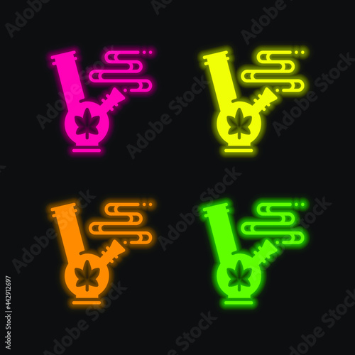 Bong four color glowing neon vector icon