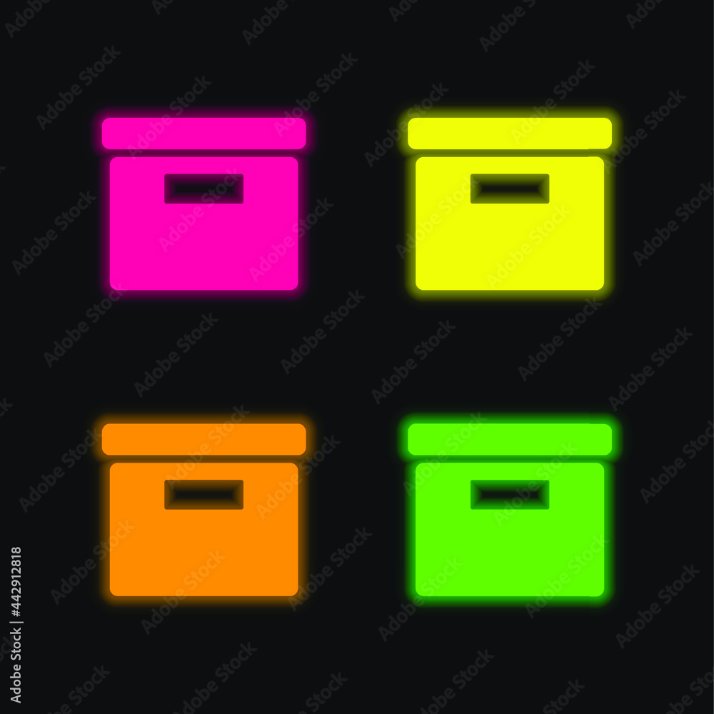Box From Side View four color glowing neon vector icon Box From Side View four color glowing neon vector icon
