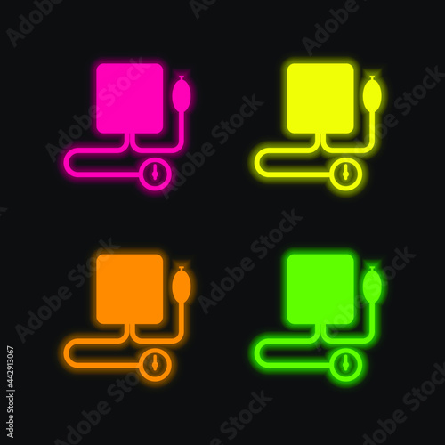 Blood Pressure Gauge four color glowing neon vector icon