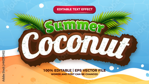 Summer coconut editable text effect modern cartoon comic games title style template