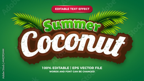 Summer coconut editable text effect modern cartoon comic games title style template