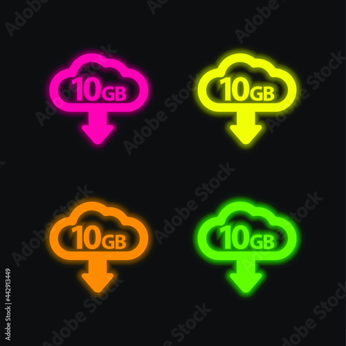 10 Gb Download four color glowing neon vector icon