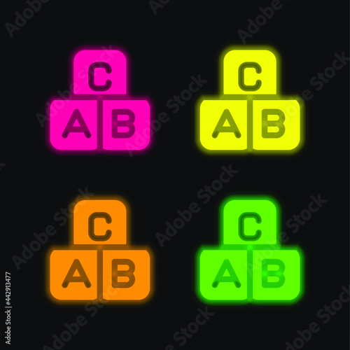 Abc Block four color glowing neon vector icon