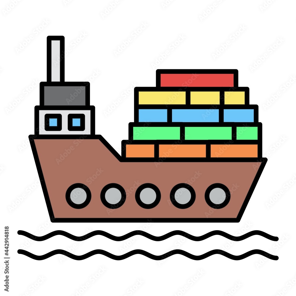 Vector Cargo Ship Filled Outline Icon Design